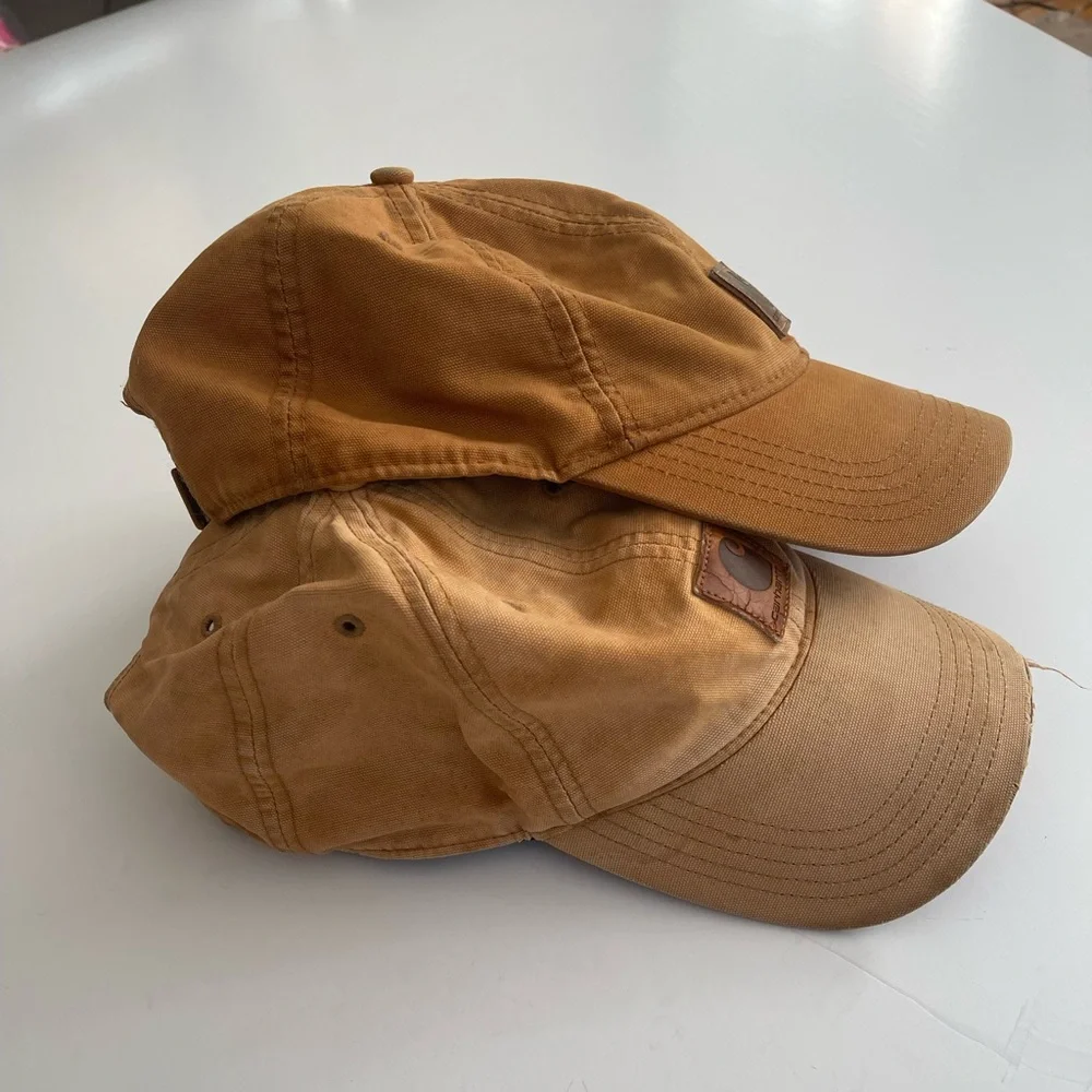 2 Distressed Thrashed Carhartt Baseball Caps Gold Tan